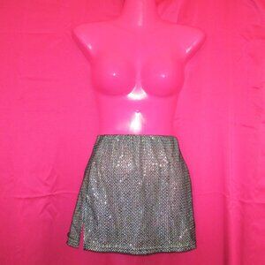 1990s y2k black silver sequin slit ultra micro mini skirt size extra small